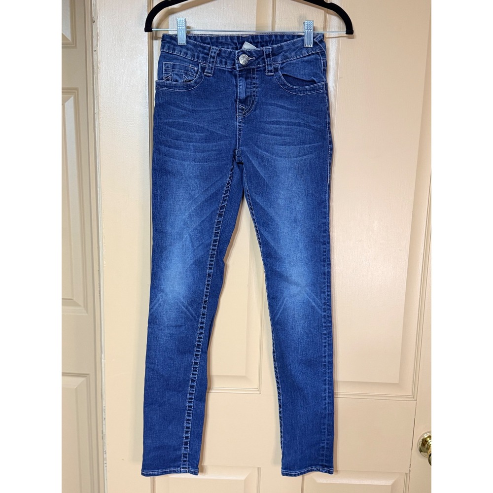 True Religion Boys Skinny Jeans Size 14 Medium Wash Horseshoe Stitch Denim